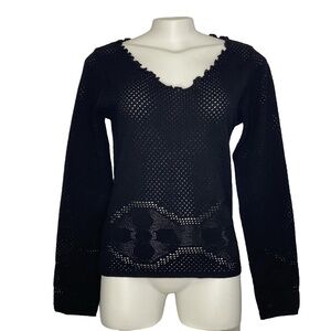Le Donne Di Mariella Aburani Y2K Italian Designer Wool Mesh Lettuce Edge Sweater